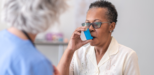 older woman, asthma, inhaler